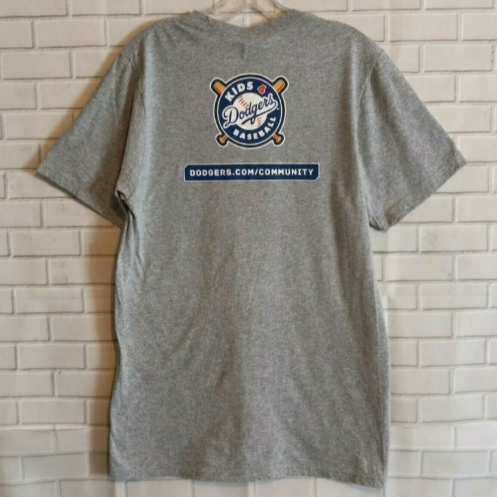 New Los Angeles Let's Go Dodgers Men's Gray Short Sleeve MLB Baseball Shirt M - Picture 2 of 7